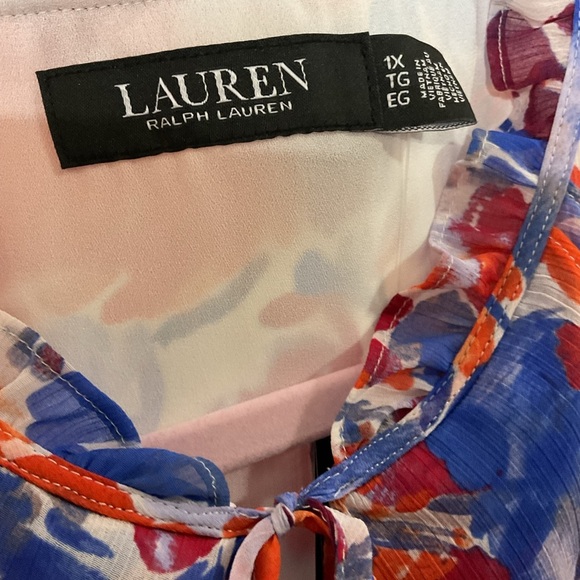 Floral Flutter Ruffle Blouse V-neck Ralph Lauren - Picture 9 of 11